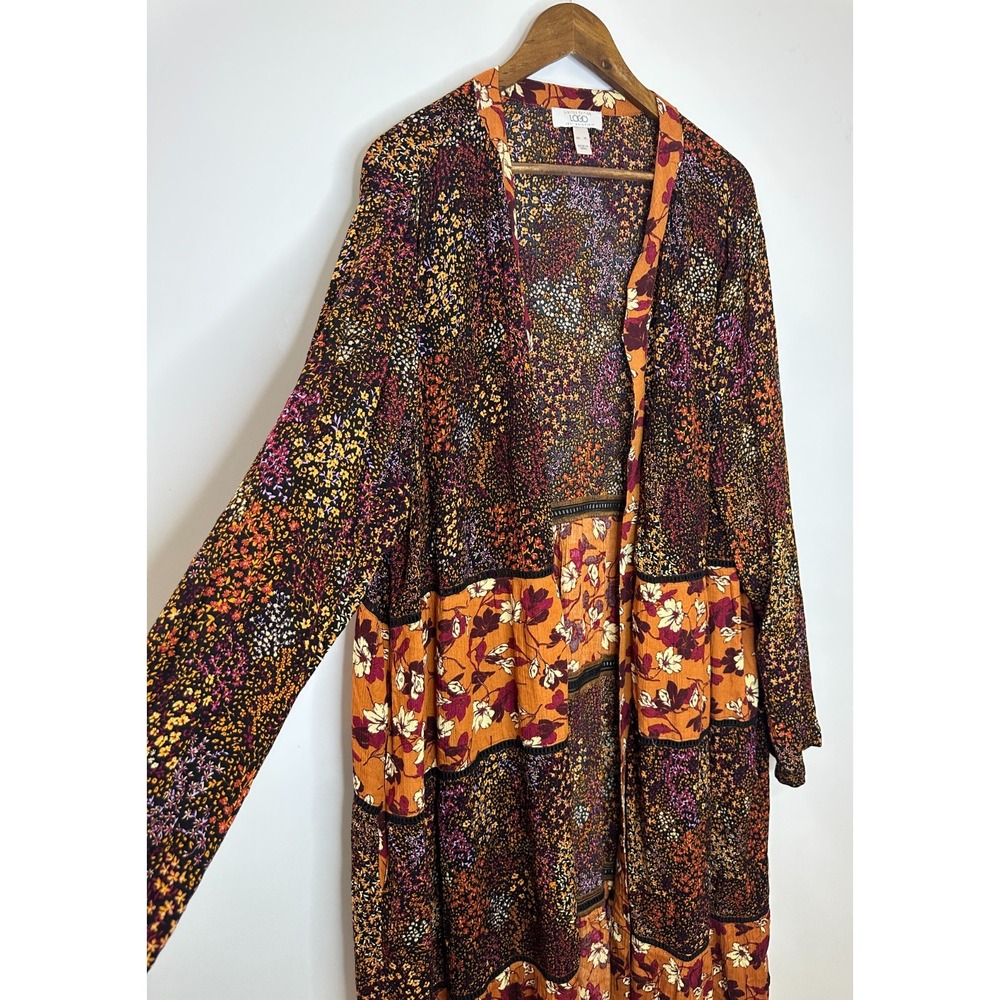Logo by Lori Goldstein Printed Mixed Media Duster Cardigan Orange Floral Small - Picture 4 of 13
